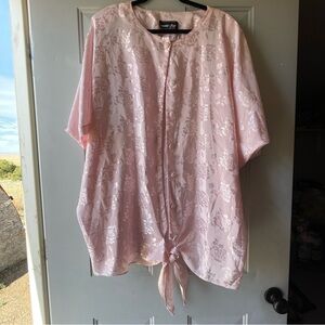 Pink Short Sleeve Robe with Tie Front